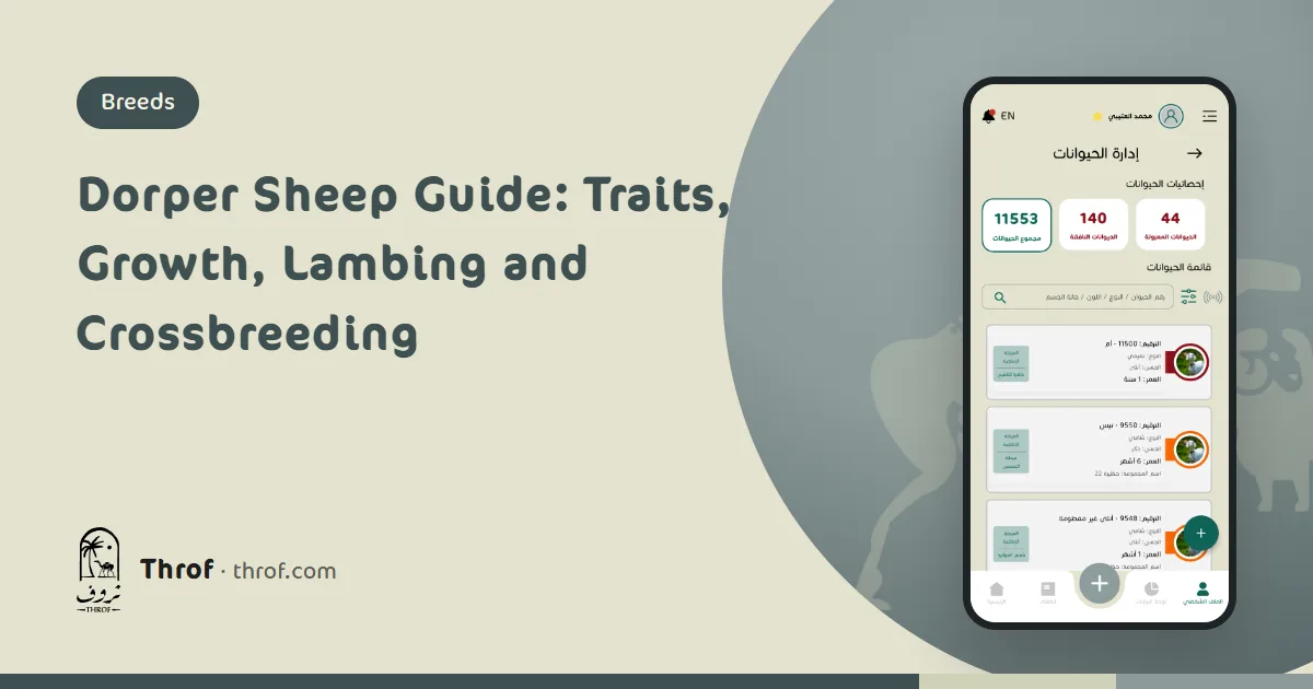 Dorper sheep guide: a black-headed Dorper ram and ewes on dry grazing — Throf