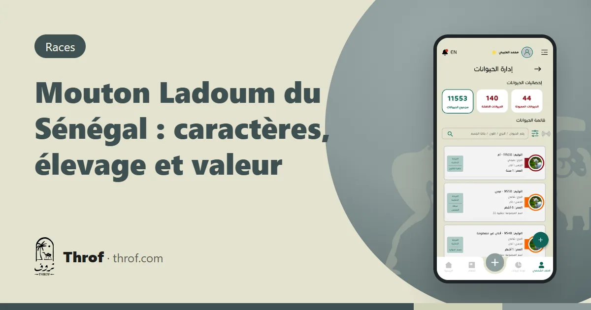 Grand bélier Ladoum blanc tacheté de noir au Sénégal — Throf