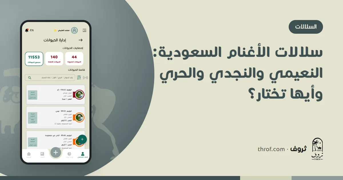 مقارنة بين أغنام النعيمي والنجدي والحري في السعودية — ثروف