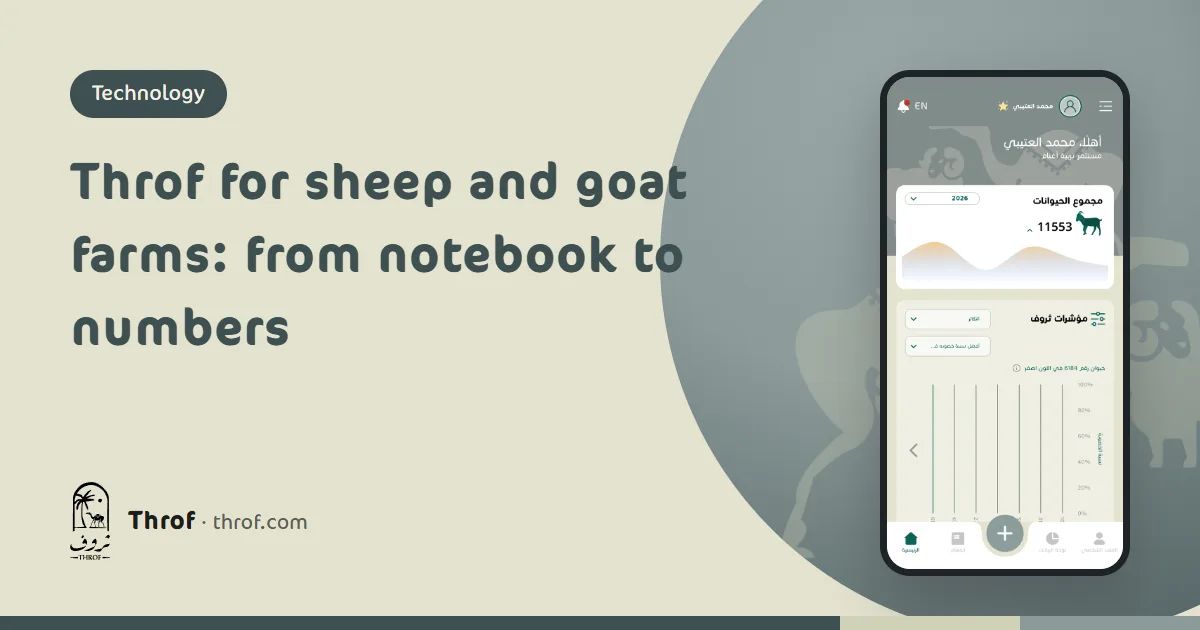 Throf for sheep and goat farms: an old notebook next to a phone showing a ewe's file — Throf